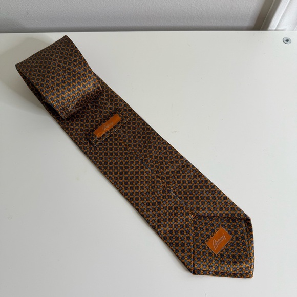 Brioni - 100% Silk Elegant Orange and Blue Patterned Men's Tie - Picture 3 of 9